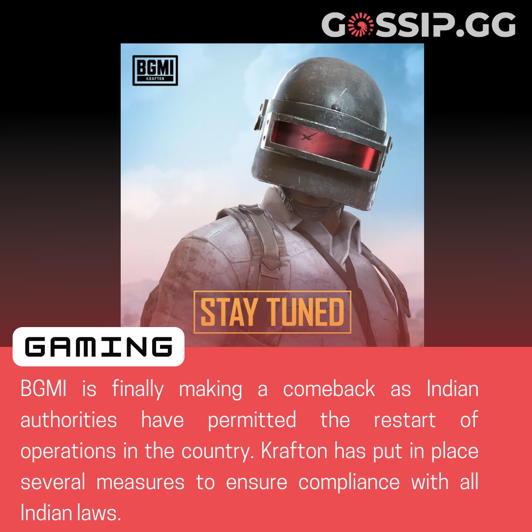 BGMI is finally making a comeback as Indian authorities have permitted the restart of Krafton's operations in the country. The game will be available to download soon and the publisher will likely announce the exact date soon.

#BGMI #Krafton #gaming_news #Gossip #GossipGG