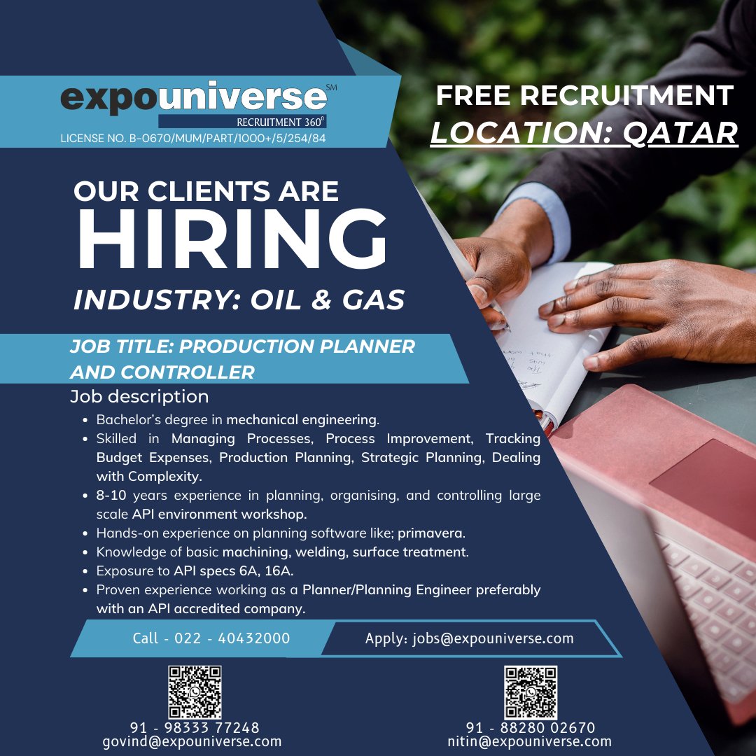 expouniversejob's tweet photo. #attention #jobseekers our clients are #nowhiring, for the fastest way to upload your #CV use the link https://t.co/9TU67JjooG
#jobs2023 #recruitment #opportunity #qatarjobs #gulfjobs #mechanicalengineer #proudctionplanning #oilandgasjobs #APIworkshop #primavera #API6A #API16A https://t.co/euBO2kxgle