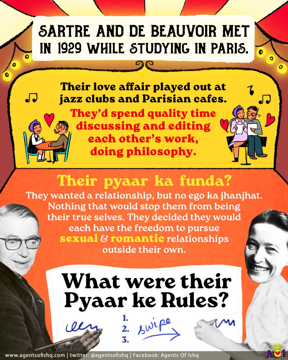 AgentsofIshq's tweet photo. The two set rules for their relationship based on total transparency and freedom to pursue sex and romance outside the two of them. No living together, no shaadi, no bachche. They would build their own pyaar ki kashti!
#HistoryofPolyamory #RulesofRelationships #PolyLoveStories https://t.co/LVfpT3kg4O