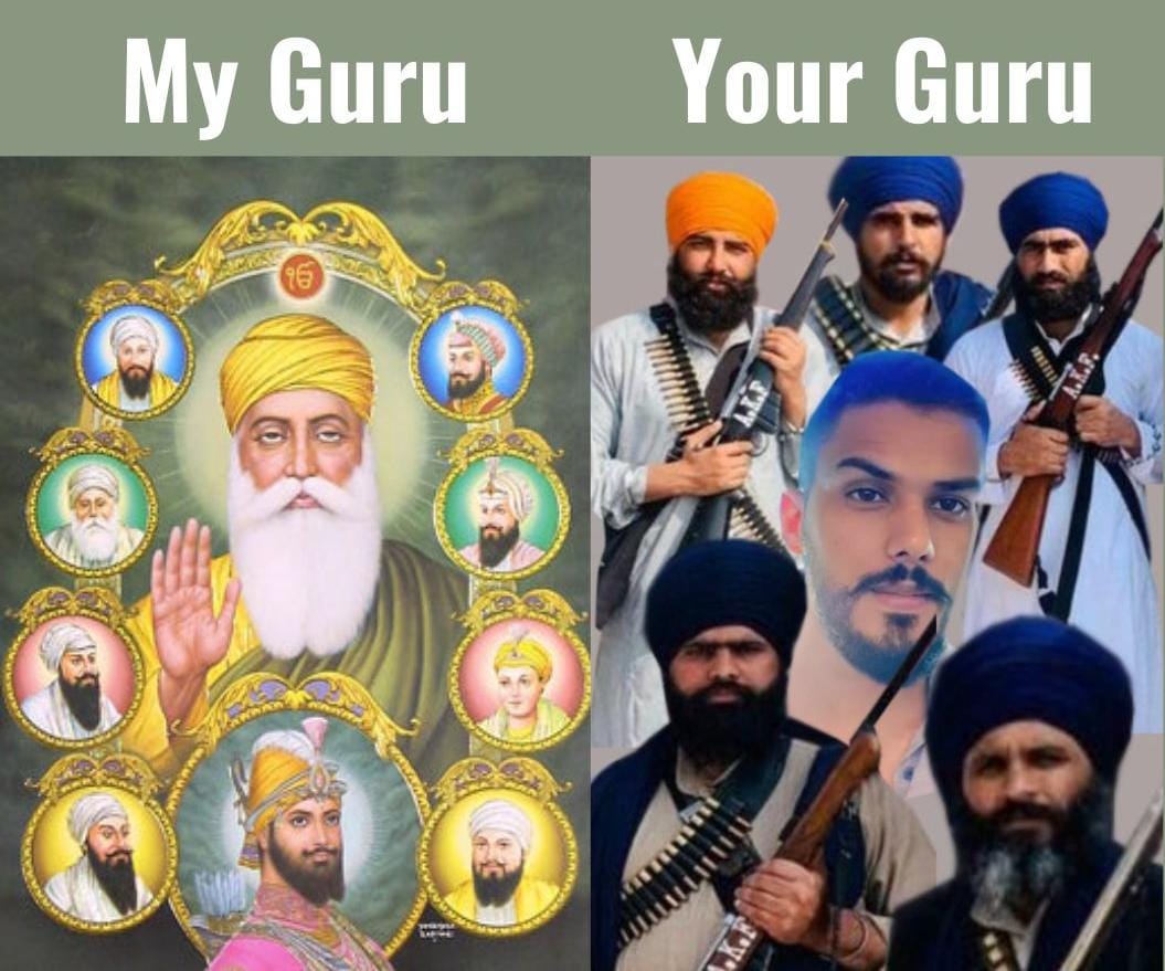 Dazjazleen's tweet photo. Our Gurus are #RealGurus and #Khalistan supporters are believing in terrorists and consider them as Gurus that's why they are living a pathetic life without emotions. #SikhsForHumanity. We are proud #Sikhs. https://t.co/Unhu2Bk8qo