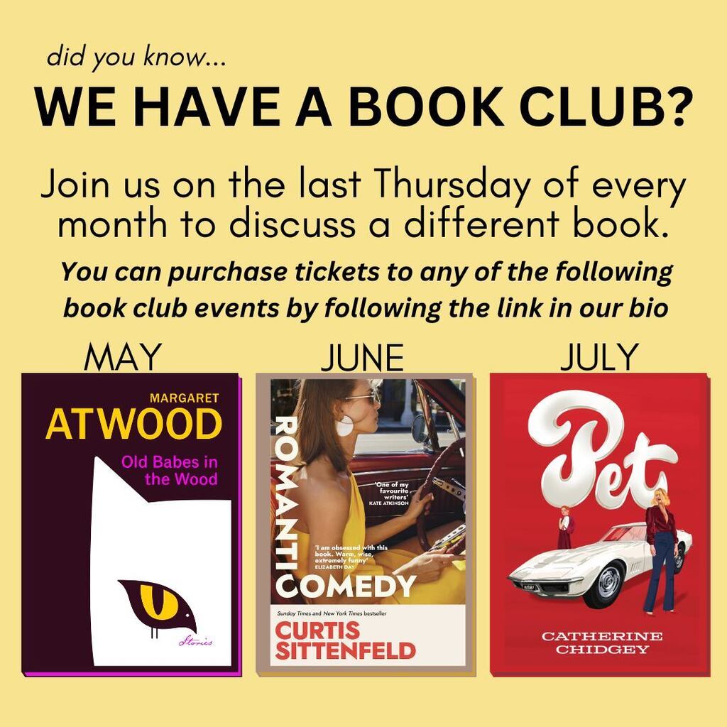 Did you know we have a book club? Join us on the last Thursday of every month (excluding December) to discuss an exciting new release in store. Our upcoming picks are Old Babes in the Wood, Romantic Comedy and Pet. You can follow the link in our bio to … instagr.am/p/CsaWFeht3xz/