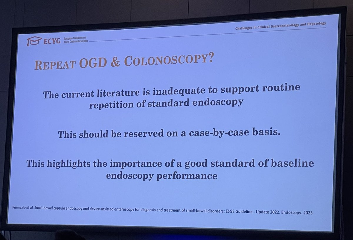 #ECYG PGT - Management of GI bleeding pearls Key Points

*Ocult GI bleeding*

📍Suspected small bowel bleeding (SSBB) or Iron deficiency anemia (IDA) ➡️ Capsule endoscopy (❌ 2nd look endoscopy)