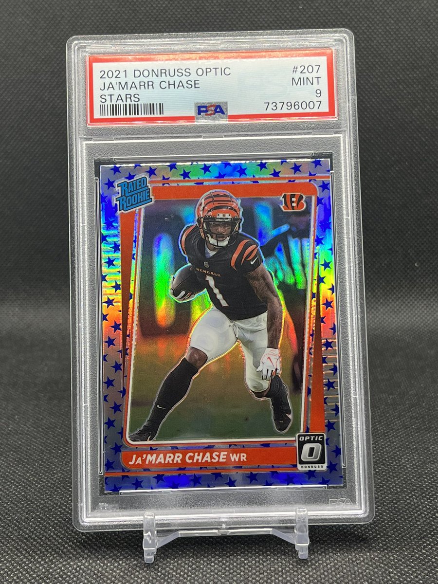 May stack sale, day #4 - Claim using “take” or players last name. See pinned tweet for rules #crcstack Ja’Marr Chase optic stars rookie PSA 9 $110 @sports_sell @CardboardEchoes @CardHobbyRTs #HiveBST