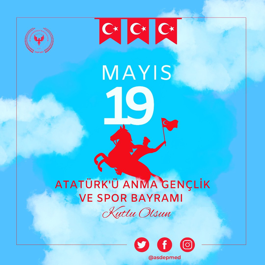19 Mayıs Atatürk’ü Anma Gençlik ve Spor Bayramı Kutlu Olsun. 🇹🇷🇹🇷🇹🇷
#asdep 
#asdepmed 
#19mayıs1919
#atatürküanmagençlikvesporbayramı