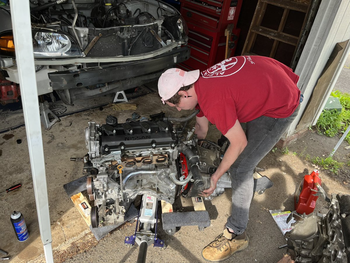 My son has been doing an engine swap on his Sentra Spec V.  He’s been plagued by waiting for parts. But I just heard it running and I got chills. His college smart siblings could never pull this off.  Few can, and that’s what I told him.  I’m proud of him.