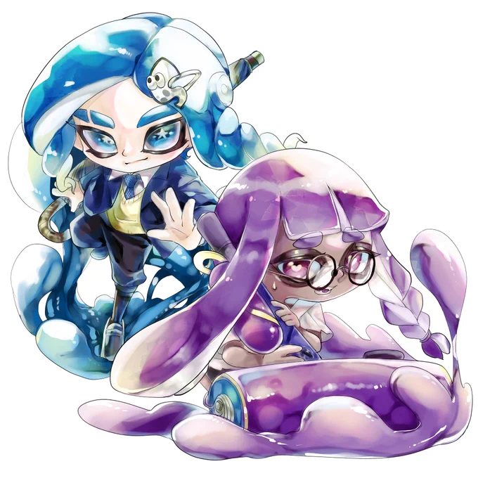 我が敬愛なる神絵師とたまにスプラチューンやっとる  我々のイカちゃんとタコちゃんかわいい〜