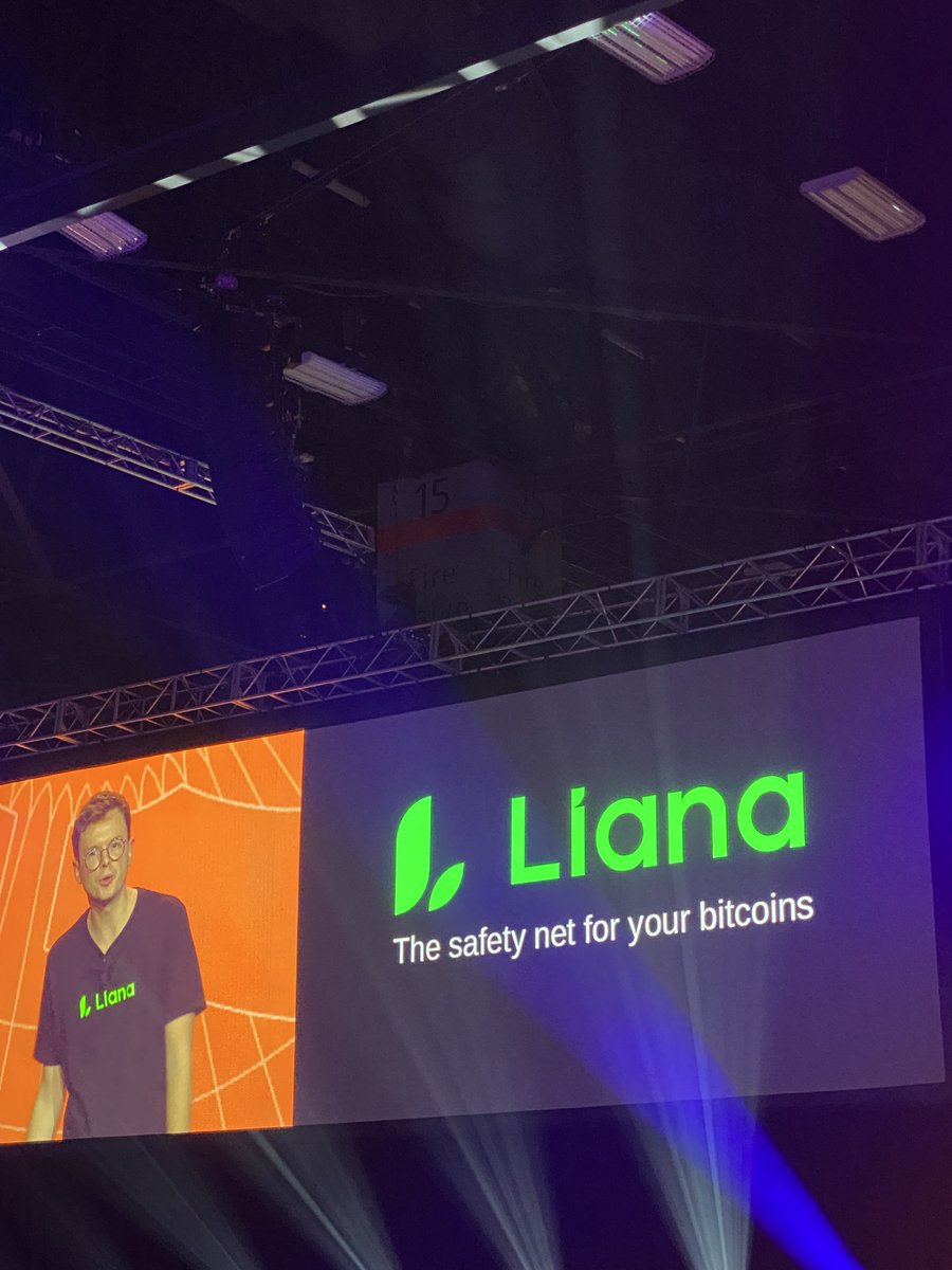 Wizardsardine's tweet photo. Yoooo, Bitcoin 2023 (@TheBitcoinConf ) is just starting and tomorrow you get to see us Sardines next to the Open Source Stage 😎 come check us out and hear about Liana 🌿

*Adding a pic of our CEO talking about Liana on the main stage today to create hype* https://t.co/I7K8s5l16x
