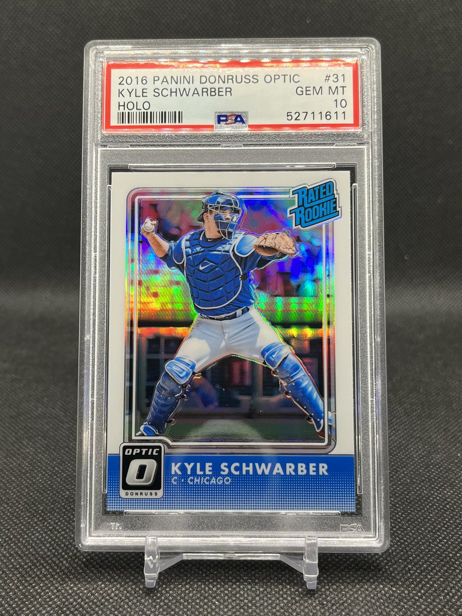 May stack sale, day #4 - Claim using “take” or players last name. See pinned tweet for rules #crcstack Kyle Schwarber optic holo rookie PSA 10 POP 15 $40 @sports_sell @CardboardEchoes @CardHobbyRTs #HiveBST