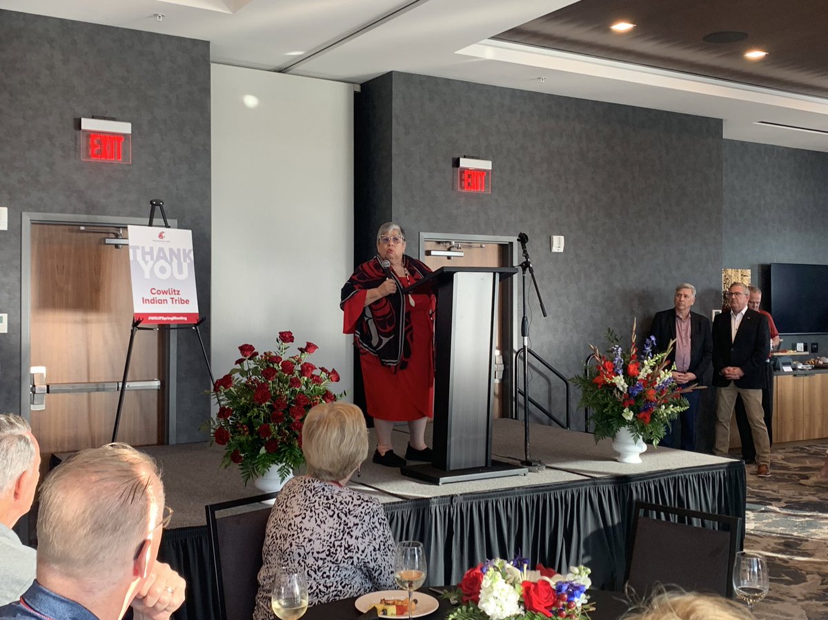 WSUFoundation's tweet photo. Thank you to the Cowlitz Indian Tribe representatives who have joined us this evening to share the importance of partnership with #WSU, and why this Life Sciences Building project resonated with you all. #WSUFSpringMeeting #TransformationalGiving https://t.co/zquUNQFNH7