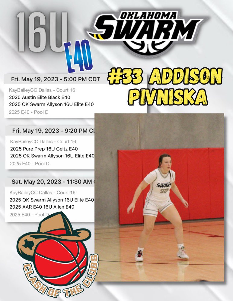 addisonpiv33's tweet photo. Come out and watch me and my girls play!! #ClashoftheClubs @OklahomaSwarm1 @Ohio_Basketball https://t.co/i6mKmK9JN4