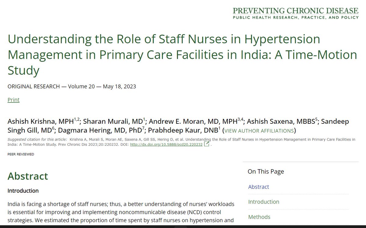sharanmurali's tweet photo. Our recent #Time &amp; #motion study just got published in @PCDCDC! Nurses spend 2/3 of their time on hypertension activities in the Noncommunicable disease Clinics. Using a digital health record system can save time #publichealth #digitalhealth Read more at: https://t.co/G6FtHVaarT https://t.co/NXLt6ApjtE