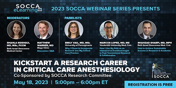 If you missed this @SOCCA_CritCare webinar with an informal and immensely insightful discussion on how to envision and live a research career pls listen on the website socca.com @SShaefi @emilyvailmd @WarnerMatthewA @marcoslopez