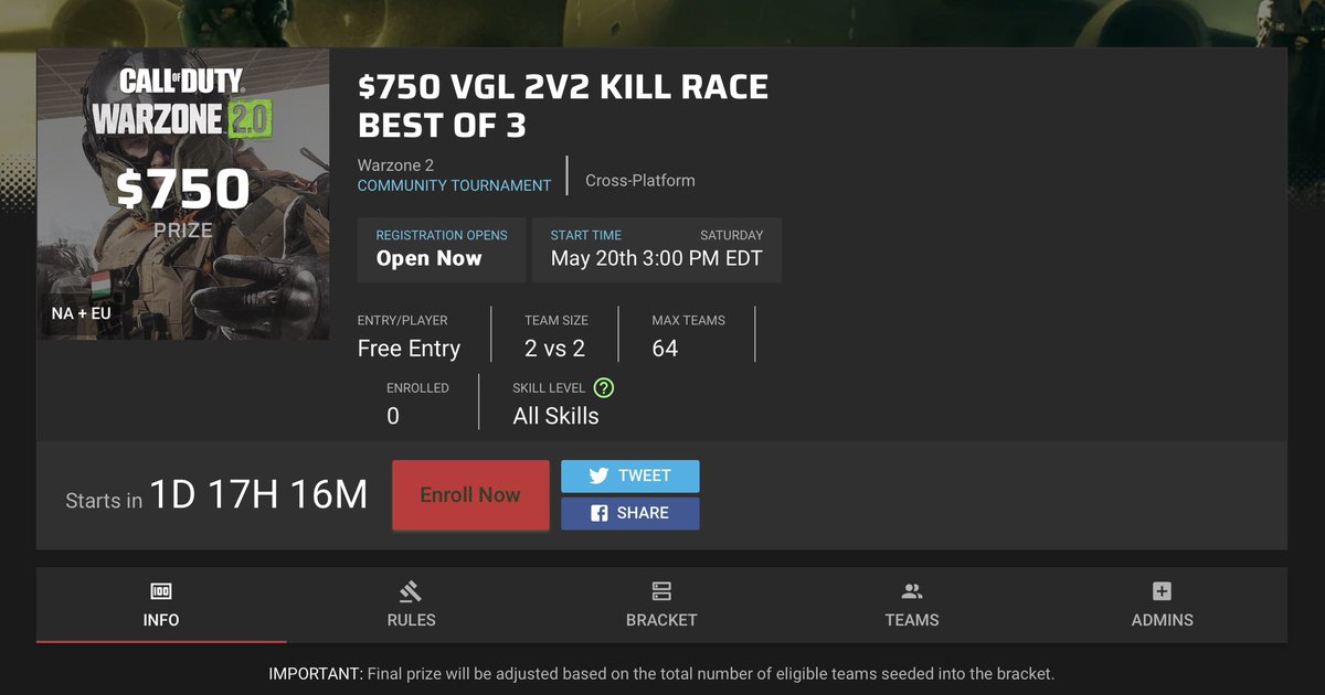l33teracola's tweet photo. Are you a competitive gamer? Do you like #Cash #Money?  Yes….. you should join @RegimentGG and submit an application to verify your military status. Then head over to https://t.co/RhLEk3y6f9 and sign up for both $750.00 tourneys!!! @GFuelEnergy @Brparadox https://t.co/8yZ1Bl56b9