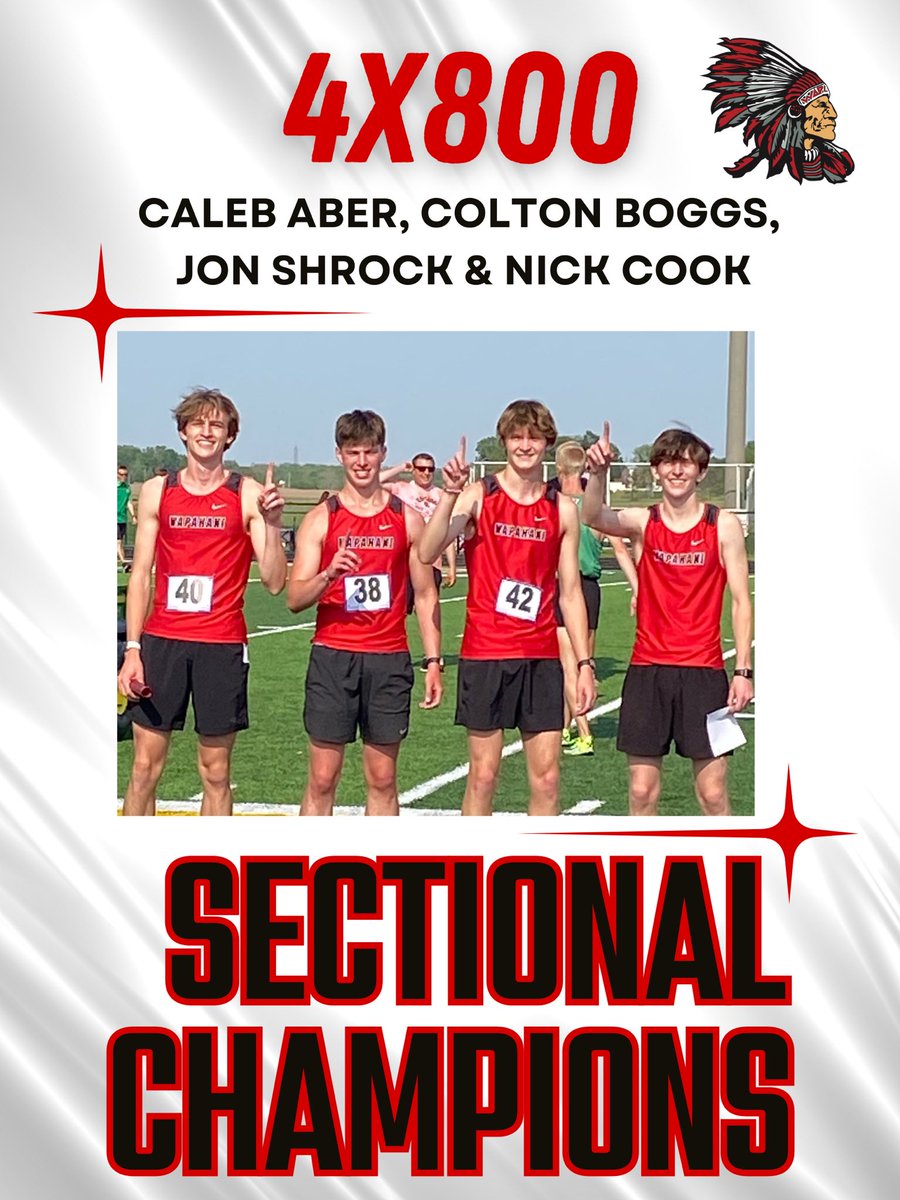 Bo Stevenson (@bo_stevenson) on Twitter photo Congrats to our TWO SECTIONAL CHAMPIONSHIP RELAY TEAMS!
4x400
<a href="/KLingenfelter00/">Kory Lingenfelter</a>
M Barton
<a href="/JonShrock_/">Jon Shrock</a>
<a href="/Nick_Cook21/">Nick Cook</a>
4x800
C Aber
<a href="/colton47818550/">colton</a>
J Shrock
N Cook
LETS GO!!!!!! Congrats to our TWO SECTIONAL CHAMPIONSHIP RELAY TEAMS!
4x400
<a href="/KLingenfelter00/">Kory Lingenfelter</a>
M Barton
<a href="/JonShrock_/">Jon Shrock</a>
<a href="/Nick_Cook21/">Nick Cook</a>
4x800
C Aber
<a href="/colton47818550/">colton</a>
J Shrock
N Cook
LETS GO!!!!!!