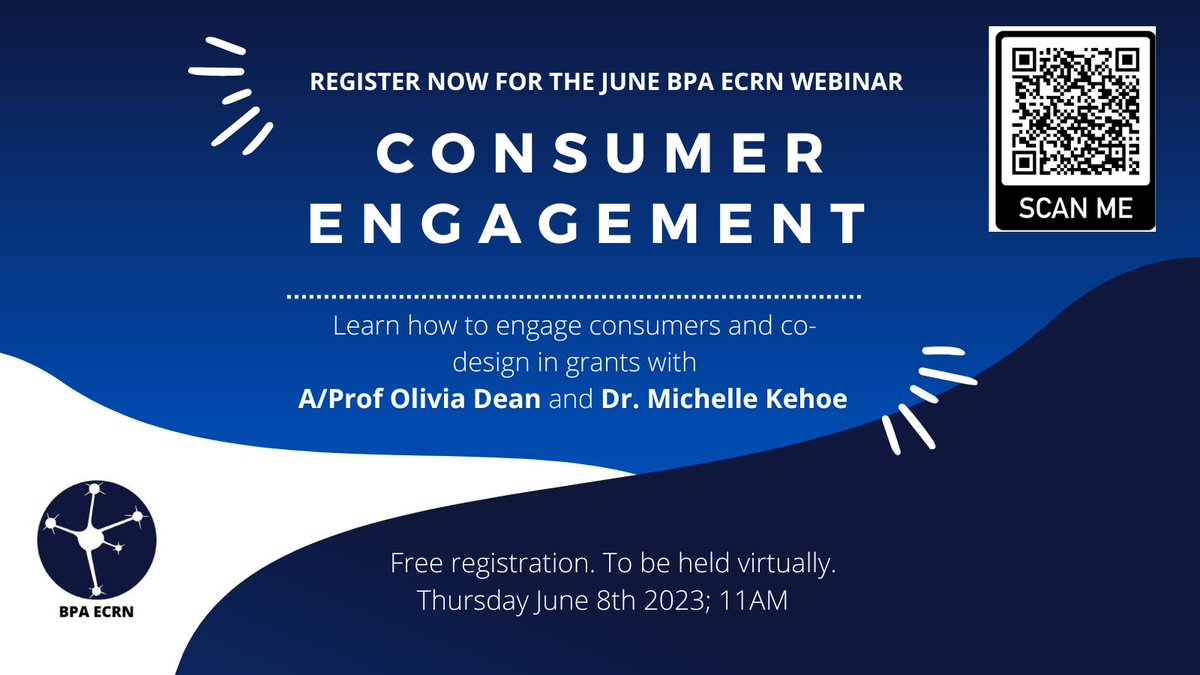 Biological Psychiatry Australia - ECRN (@bpa_ecrn) on Twitter photo Join us for a webinar on June 8th 2023 at 11AM AEST about CONSUMER ENGAGEMENT.
Learn from @droliviadean and <a href="/DrMichelleKehoe/">Dr Michelle Kehoe</a> about the importance of consumer engagement in grant design & writing.
Register now: tinyurl.com/4xbczvbj Join us for a webinar on June 8th 2023 at 11AM AEST about CONSUMER ENGAGEMENT.
Learn from @droliviadean and <a href="/DrMichelleKehoe/">Dr Michelle Kehoe</a> about the importance of consumer engagement in grant design & writing.
Register now: tinyurl.com/4xbczvbj