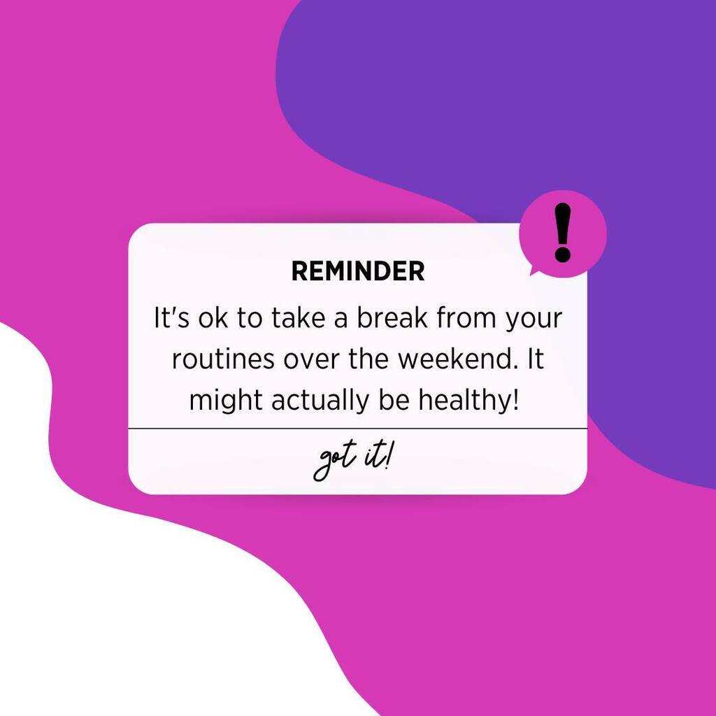 runwithgill's tweet photo. As we head into a long weekend, let this be your friendly reminder. 

Sometimes the break we view as a "disruption" of our routine is EXACTLY what we need. 

The break enables our body, mind, and spirit to RECHARGE and resume our routines with new energy… https://t.co/4KXx0IMvGE https://t.co/1rvydQHoS6