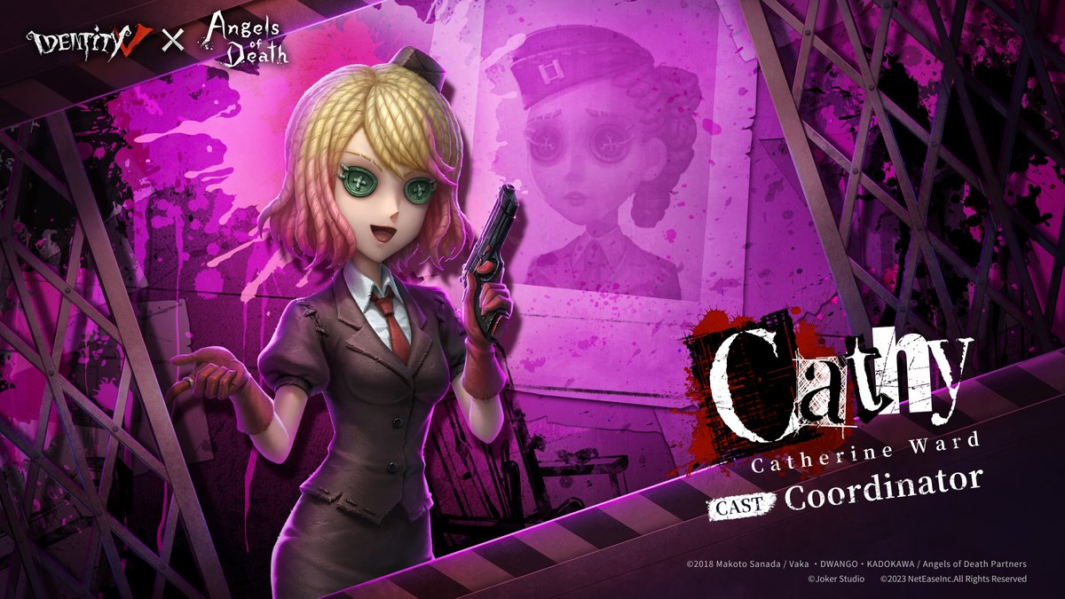A female guard who claims to be the Executioner. 
She speaks with a smile while delivering cruel punishments, she is a sadist deep down. 
Cathy will be performed by Coordinator's A Costume in Crossover Essence.  
Retweet and we will choose 1 for 50 USD. 
#IdentityV #Angelsofdeath