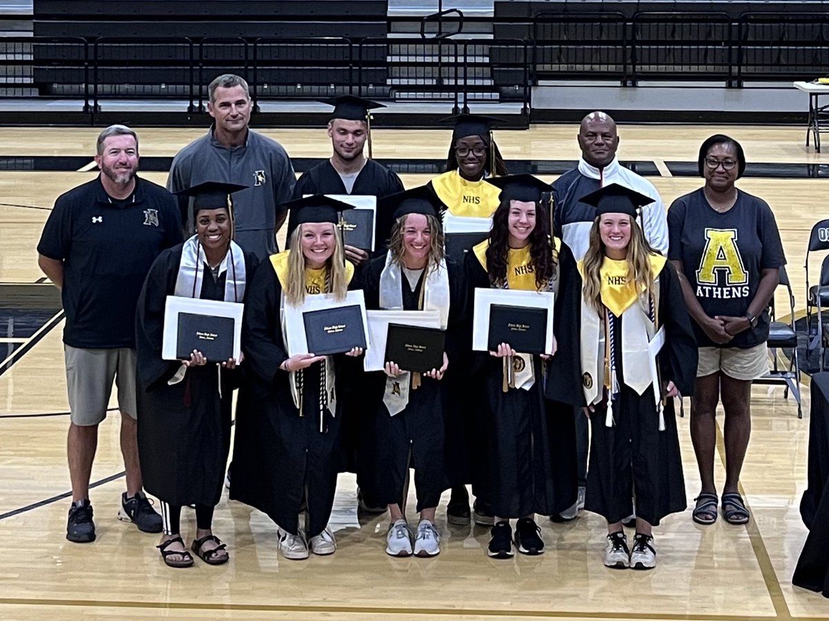 AHSAAnow's tweet photo. Tonight during State Softball Tournament week, @AHS_Alabama Senior players and Athens’ Softball PA Announcer were able to hold a special ceremony and receive their graduation diplomas from Coach Alvin Briggs on Larry Davidson Court at @OHSJackets1. We’d like to give a special Thank You to Coach Larry Davidson and Oxford High School for opening up their gym and allowing Athens to hold a graduation ceremony! 

@NFHS_Org