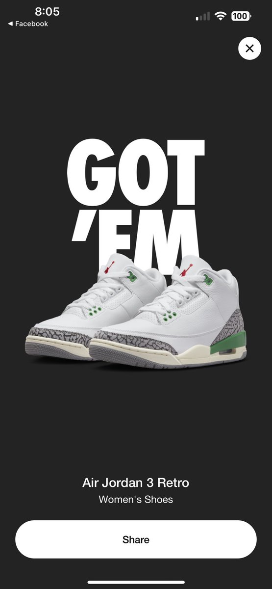 So stoked to snag my first pair of 3’s AND they’re GREEN 💚💚 #nike #jordan #snkrs #jordan3s #luckygreen
