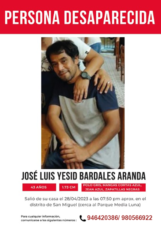 HorAntu_'s tweet photo. 📢🛑¡URGENTE! Padre lleva 20 días sin ver a su hijo y familia. 🚨🙏 🛑PERIODISTA DESAPARECIDO: JOSÉ LUIS BARDALES ARANDA 🛑43 años, 1.73 cm, viste polo gris con mangas cortas azules, jean azul y zapatillas negras. 👉Información: 969 642 902 / 923 532 507. COMPARTIR, gracias. https://t.co/B37wNf9VTM