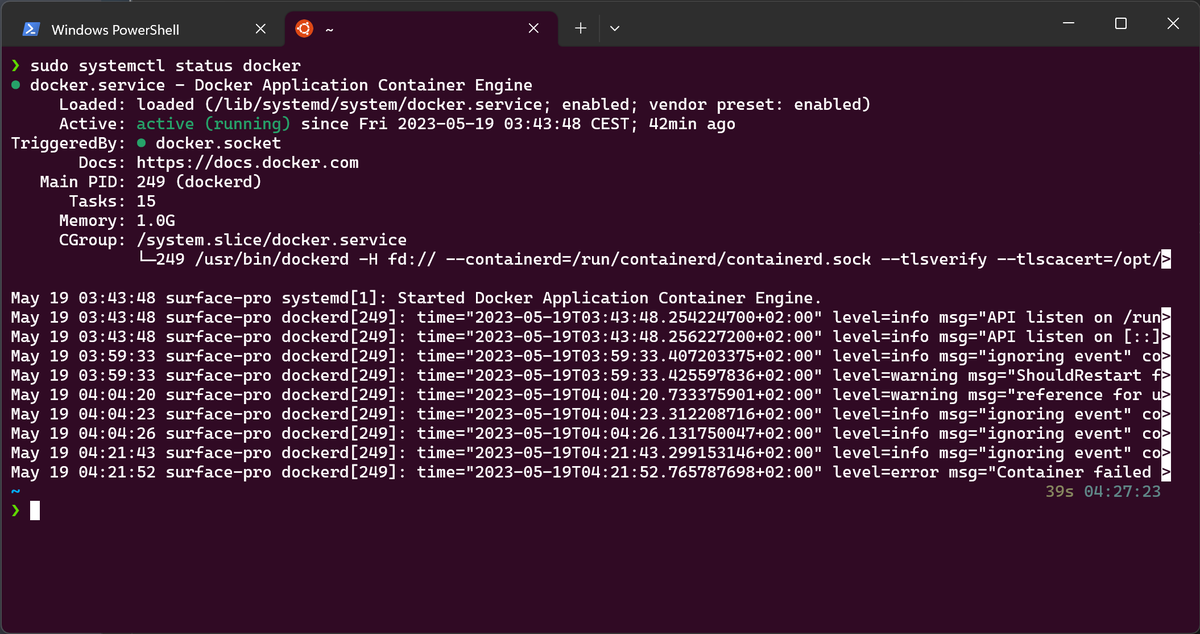FuriKuri's tweet photo. I have #docker configured on my new arm64 Surface. Runs smoothly😎🐋 https://t.co/G7eQN5Ft4m