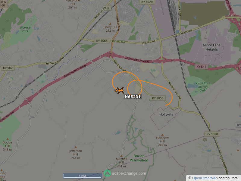 N65231, a 2001 BELL 206B, is circling over Kenwood, Louisville at 1550 feet, speed 72 MPH, squawking 0107, 0.2 miles from Fairdale Elementary School globe.adsbexchange.com/?icao=a89703&z…