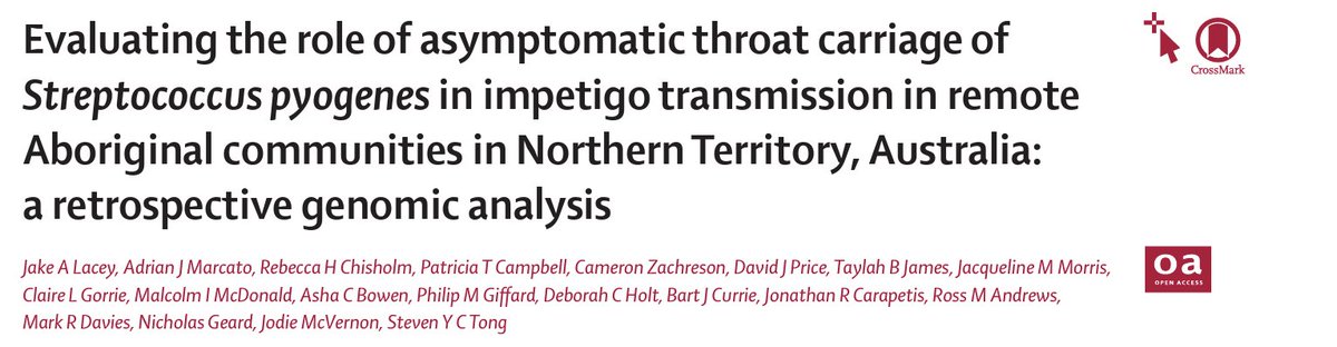 Very excited our paper is out today in @LancetMicrobe 🦠🧬📜

This was an amazing inter-disciplinary project where we found asymptomatic throat carriage of Strep A is a likely source of skin infections in remote tropical settings

#StrepA #RHD #GAS #ARF
doi.org/10.1016/S2666-…