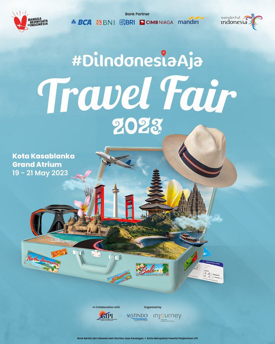 HirokoAmanda's tweet photo. #DiIndonesiaAja Travel Fair 2023 siap sambut kamu! ?

19–21 Mei 2023 mendatang, #DiIndonesiaAja Travel Fair 2023 akan hadir di Grand Atrium Kota Kasablanka 

Yuk, siapin dirimu untuk datang dan dapatkan harga spesial ke berbagai destinasi cuma di #DiIndonesiaAja Travel Fair 2023! https://t.co/ljT0dzevfe