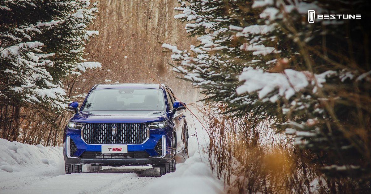 Cruising through a winter wonderland, the #Bestune #T99 conquers snowy roads with ease and style.