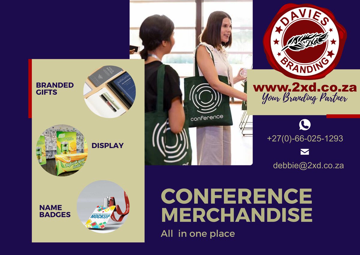 InkDavies's tweet photo. ALL  your Conference Merchandise in one place!
BRANDED GIFTS : Notepads Pens, Water Bottles. 
DISPLAY : Tablecloths, Pull-up Banners, Banner Walls. 
NAME BADGES : Lanyards 
PRINT :  Flyers &amp; Business Cards. 
 E: debbie@2xd.co.za  W: https://t.co/yG8xQdNEGd T: 0660251293 https://t.co/hj0cuH9e3A