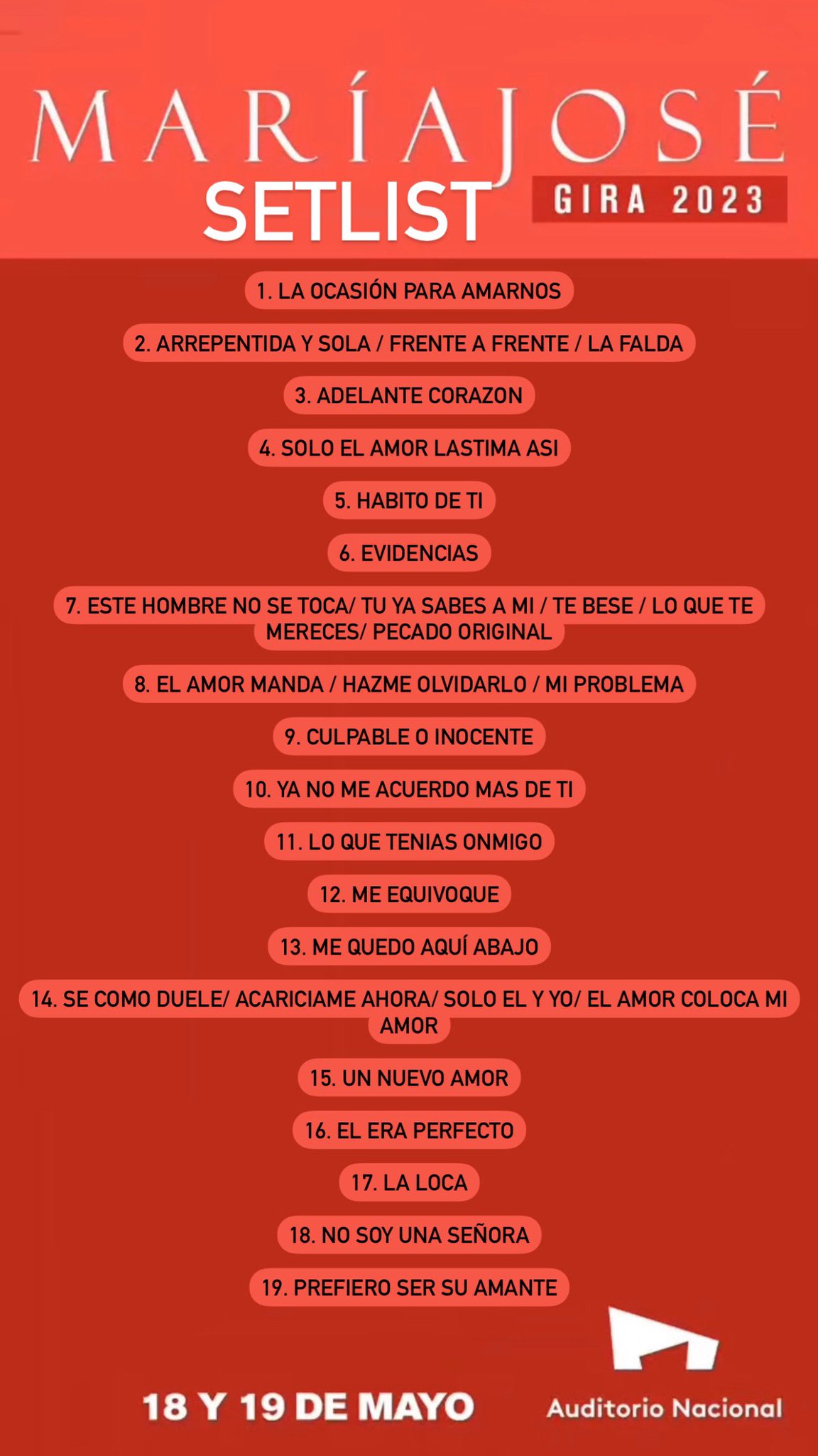 皿 on Twitter "Les comparto el SETLIST OFICIAL de María José