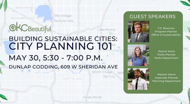Ever wonder how cities are planned and developed? Want to know how cities can become more sustainable? Curious about upcoming city projects? Join our upcoming City Planning 101 session, featuring planners from the City of Oklahoma City! May 30, register: eventbrite.com/e/building-sus…