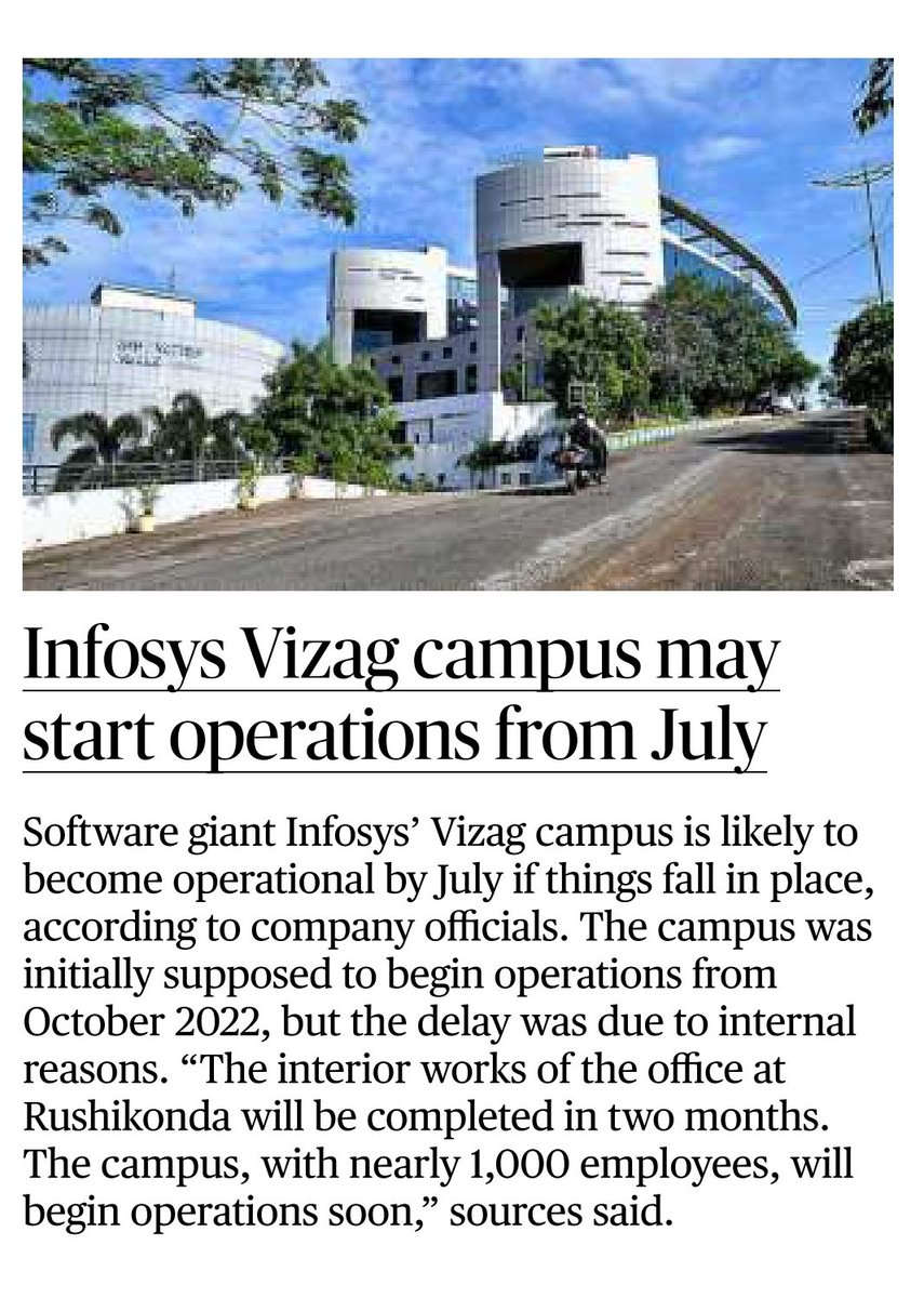 #Infosys #Vizag campus to start operations from july
@VizagWeather247