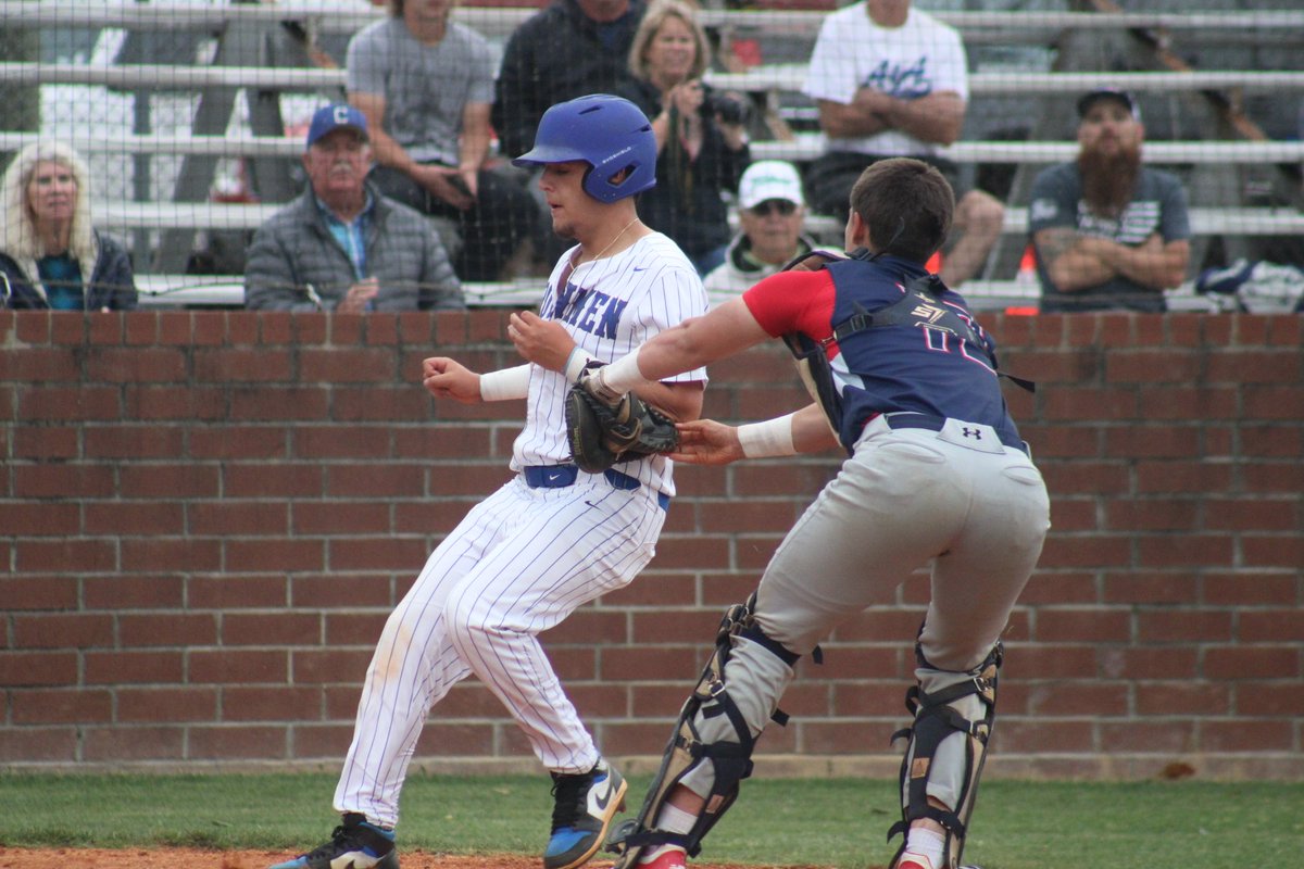 Kanon Willis scores Cherryville's lone run in 5-1 loss to Union Academy Thursday in the third round of the 1A playoffs.
