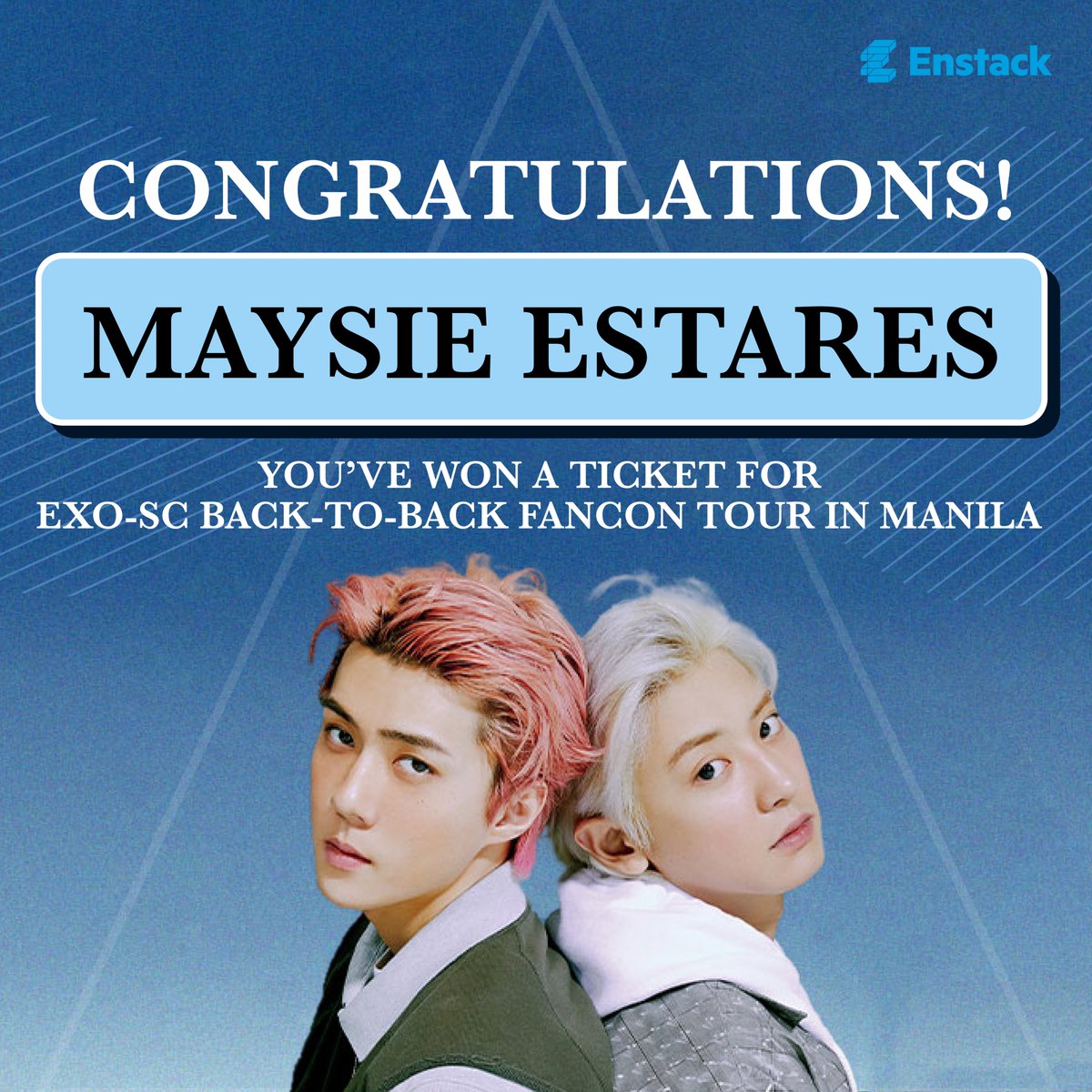 CONGRATULATIONS TO OUR EXO-SC Back-toBack FanCon Tour in Manila Ticket Giveaway, MAYSIE ESTARES!

Message me to claim your ticket!

#EXO #EXOSCinMNL #EnstackPH #TicketGiveaway #SEHUN #CHANYEOL