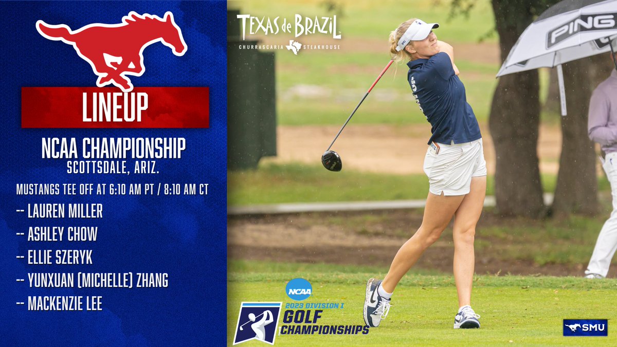 It's NCAA Championship Day 1️⃣!

Mustangs tee off 8:10 AM CT / 6:10 AM PT.

🔢 bit.ly/3Opo3Z5 | <a href="/texasdebrazil/">Texas de Brazil</a>