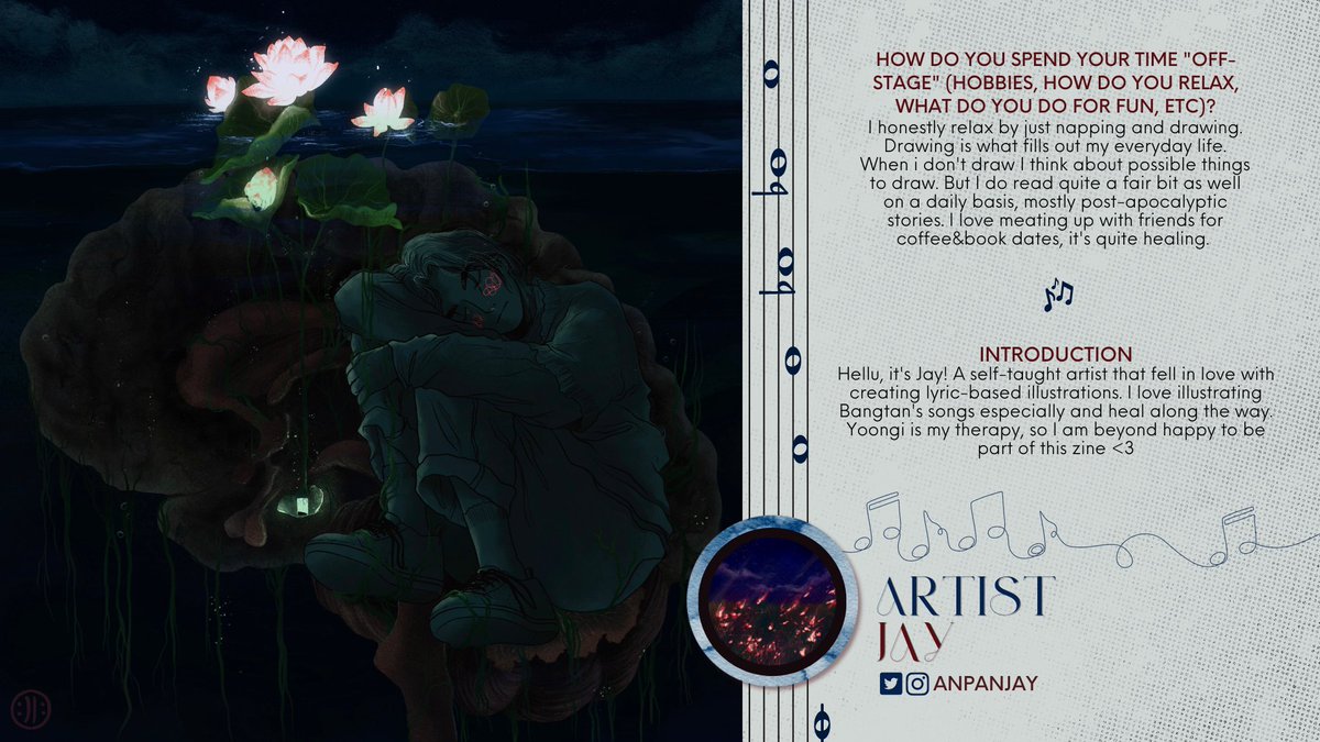 🎶 Contributor Spotlight 🎶

We're so happy to announce that Jay <a href="/anpanjay/">jay ☻⁷ find me at 🦋</a> is one of our wonderful page artists! 💙 Her artwork is as gorgeous as Yoongi's song "Amygdala" and we're incredibly excited to have her! ❤️