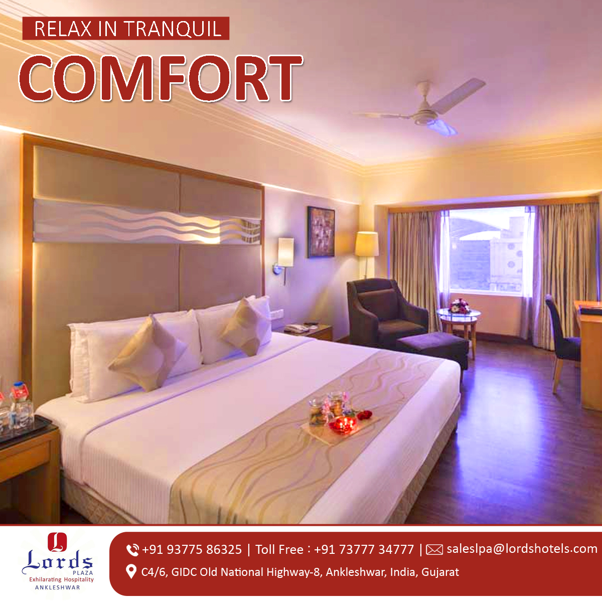 Find your perfect space at best price . Exclusively curated for you .

For Bookings/Enquiries Call: +91 93775 86325 | Toll Free : +91 73777 34777 |
𝐕𝐢𝐬𝐢𝐭 𝐎𝐮𝐫 𝐖𝐞𝐛𝐬𝐢𝐭𝐞: lordshotels.com/ankleshwarhote…
#summeroffer #promotion #roomoffer #lordshotelsandresorts #websiteoffer