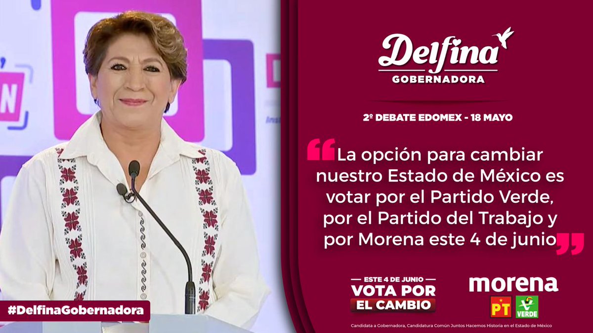 delfinagomeza's tweet photo. Después de un siglo de indiferencia y saqueos de los gobiernos neoliberales que han dejado al Estado de México en pésimas condiciones, el momento del Pueblo ha llegado. Es hora de que le pongamos un hasta aquí a la corrupción y a la impunidad. Este 4 de junio, todas, todos y todes salgamos con mucho entusiasmo y votemos por el cambio. #DelfinaGobernadora #DebateEdoMex