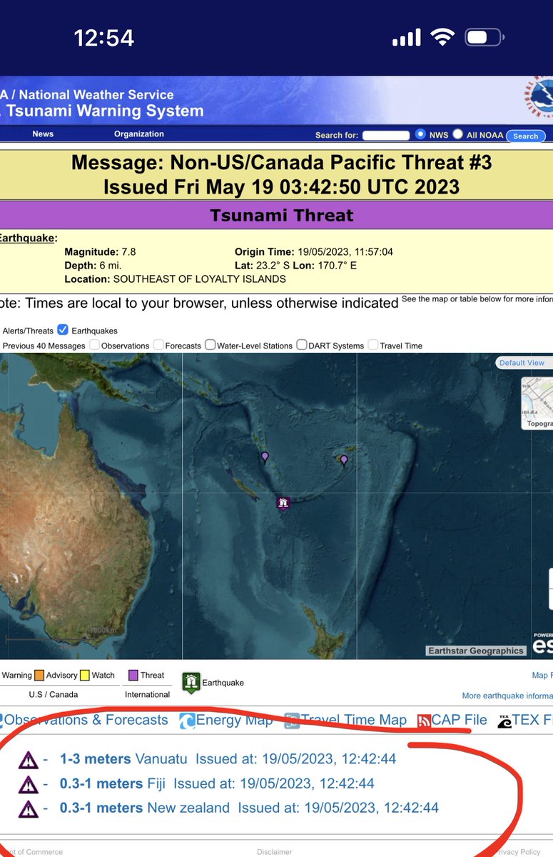 Powerful M7.8 #earthquake in the S Pacific, #tsunami warning in effect for nearby nations of Vanuatu, Fiji & New Caledonia. Move away from coastline immediately! 1-3m for Vanuatu, 0.3m to 1m for Fiji and New Zealand