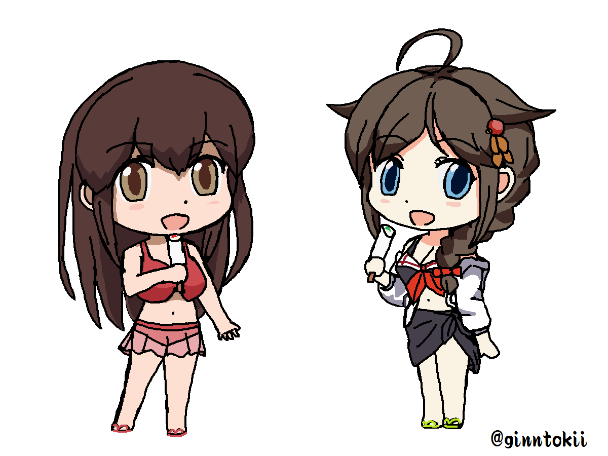 赤城(艦隊これくしょん) ,時雨(艦これ) ,時雨改二 「#女の子二人のイラストを貼る見た人もやる」|銀時＠提督のイラスト