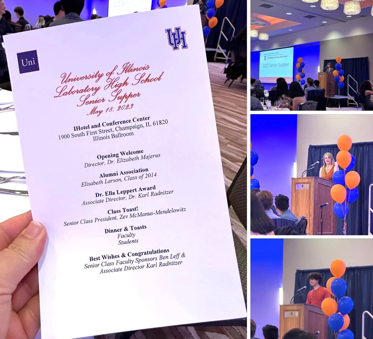 LisaMicele's tweet photo. Our Senior Supper! 🧡💙 …one of my favorite events and traditions at Uni. @iHotel was just lovely. https://t.co/Zbam9i8etZ