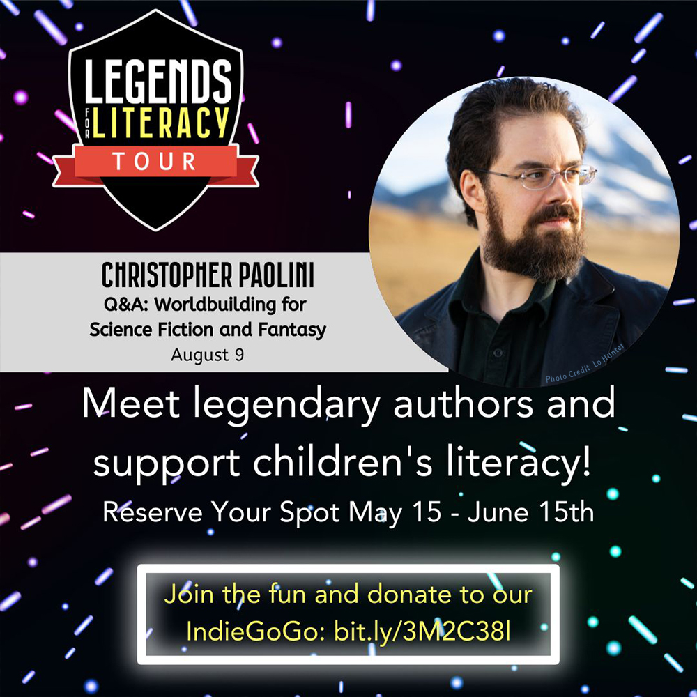 paolini's tweet image. Join me in support of a crowdfunding effort called the #LegendsforLiteracyTour where a coalition of authors is banding together to help fund the #TeenAuthorBootCamp and #BookDrop programs. Help make a difference for young readers 👉  bit.ly/3M2C38l 📚

@TeenAuthorBC