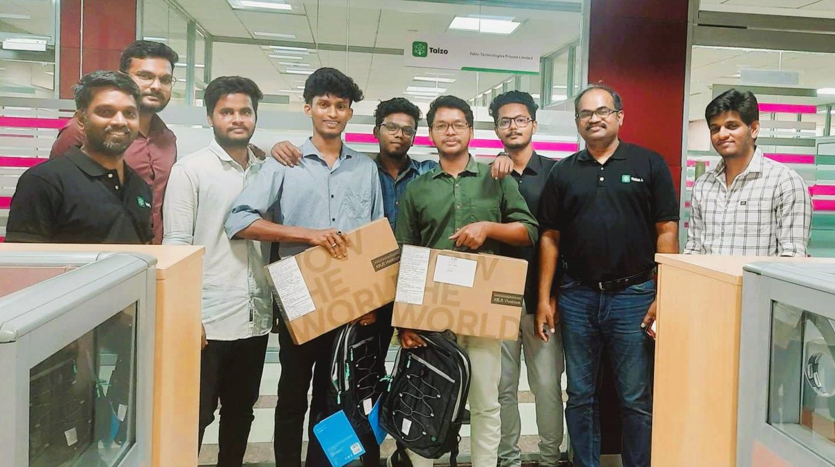 TaizoTech's tweet photo. A defining moment for our https://t.co/JZ2H4u2iuO team members, Adithya and Akshay! They recently got themselves brand new laptops 🖥️, and it's truly a milestone in their professional journey. Join us in celebrating this achievement and wish them success! 🎉🎉 https://t.co/FzgFpheyjH