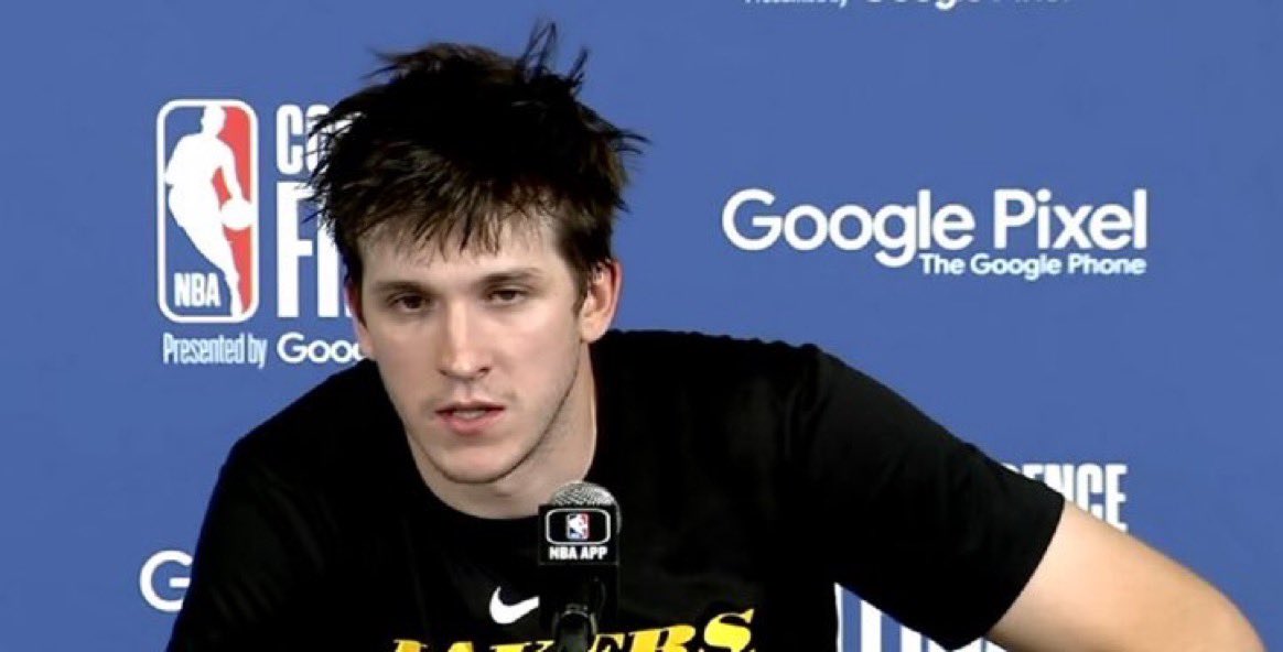 MikeTaddow's tweet photo. reporter:  “austin, what do you need to work on for game 3?”

austin reaves:  “all the small things” https://t.co/4V1TfrRdbg