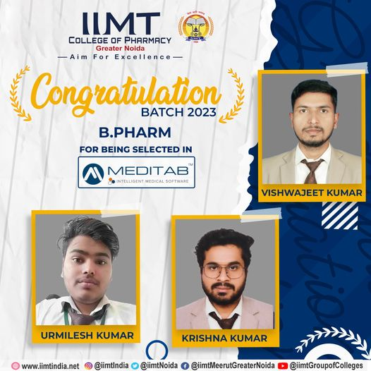 iimtnoida's tweet photo. #congratulate to our B. Pharma Students of Batch -2023 for being #Selected in 'MEDITAB'.
https://t.co/UOh7RIbr6l
Call Us: 9520886860
#Placement #AdmissionOpen2023_24 #IIMTPlacements
#IIMTNoida #IIMTIndia #IIMTDelhiNCR
#DpharmaAdmission2023
#AdmissionOpenSession #MPharma2023 https://t.co/3A0p19w4nP