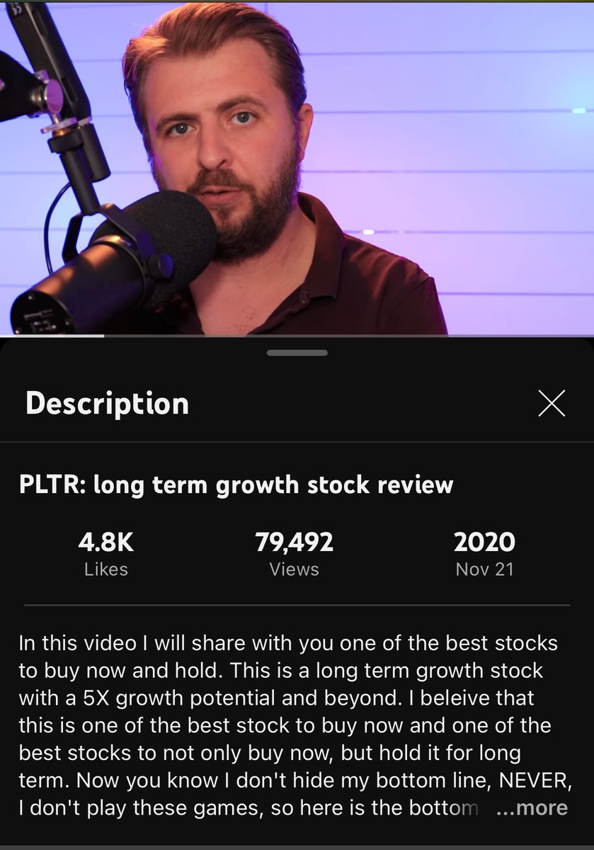 November 21, 2020 - my first video talking about Palantir. The $PLTR community did not even exist, the stock price was $18 and I was the crazy guy who said it will go to become a $1 Trillion company. 

Along the way, some YouTube finance channels have publicly joined and left the