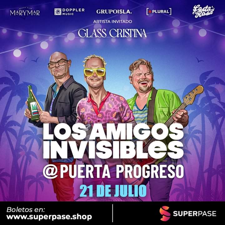 🏝️¡Atención, amantes de la música y del mar! Los Amigos Invisibles están llegando a Puerta Progreso y no te puedes perder su concierto.
🤩Te esperamos este 21 de julio con la mejor música, comida y chevita.

Compra tus boletos en este link:
superpase.shop/event-date/43/…