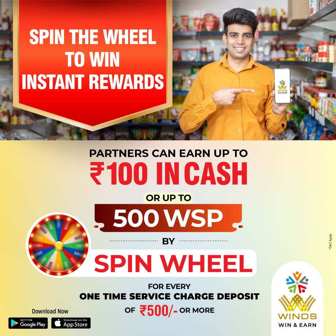 WINDSPartners's tweet photo. Spin the wheel 🎡 of instant rewards.💰

Click on the Link 👉🏼 https://t.co/3XWUBiz4yo 🔗 and Become WINDS Partner now🎉

#ProfitKiPartnership #shoplocal #profit #supportsmallbusiness #offlinestore #shopkeepers #independentretail #ecommerce #shopcommunity #sale https://t.co/nREg1CmAvM