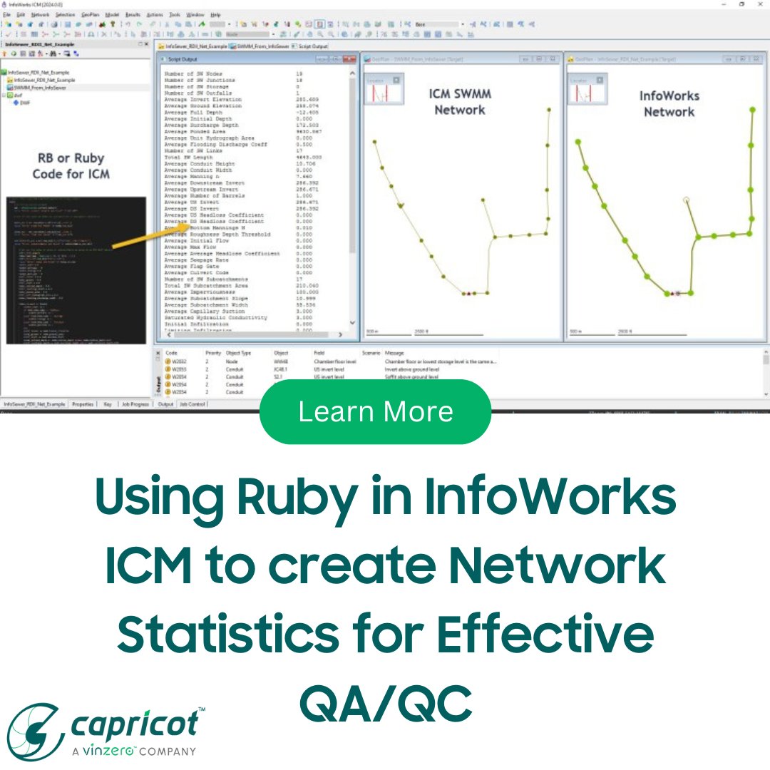 Arkancein's tweet image. Learn how to use Ruby in Infoworks ICM to look at network statistics and ensure the QA/QC of model data conversion is done well. 

Read here - bit.ly/45r496a

#watermodelling #waternetwork #infoworks